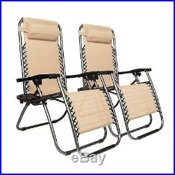 2PCS Zero Gravity Chairs Lounge Patio Folding Recliner with Cup Holder Garden