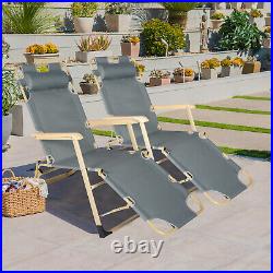 2PC Folding Chaise Lounge Chair Outdoor Reclining Seat Garden Beach Pool Sun Bed