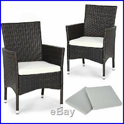 2PC Patio Rattan Wicker Dining Chairs Set Mixbrown With 2 Set Cushion Covers