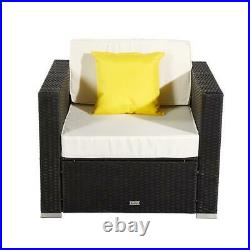 2Pc Outdoor Armchair Poly Rattan Wicker Black Sofa Chair Garden Furniture Set US