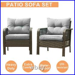 2Pcs Outdoor Patio Wicker Furniture Rattan Sofa Set Garden Couch WithCushions Gray