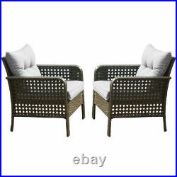 2Pcs Outdoor Patio Wicker Furniture Rattan Sofa Set Garden Couch WithCushions Gray