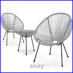2 ACAPULCO CHAIRS+TEMPERED GLASS SIDE TABLE3 Pcs Bistro Set Outdoor Furniture