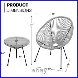 2 ACAPULCO CHAIRS+TEMPERED GLASS SIDE TABLE3 Pcs Bistro Set Outdoor Furniture