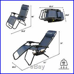 2 Folding Recline Zero Gravity Chairs Garden Lounge Beach Camp Portable WithTrays