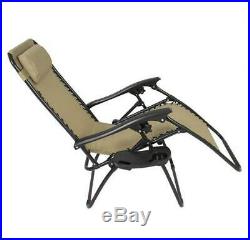 2 Folding Zero Gravity Reclining Lounge Chairs+Utility Tray Outdoor Beach Patio