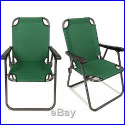 2 Green Outdoor Patio Folding Beach Chair Camping Chair Arm Lightweight Portable