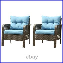 2 PCS Chair Outdoor Patio Furniture Rattan Sofa Wicker Cushions Table Set Blue