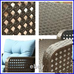 2 PCS Chair Outdoor Patio Furniture Rattan Sofa Wicker Cushions Table Set Blue