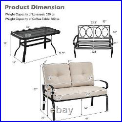 2 PCS Outdoor Loveseat Bench Table Chair Furniture Set Cushioned Seat Beige