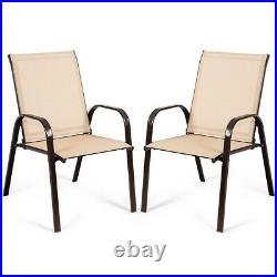 2 PCS Patio Chairs Outdoor Dining Chair Heavy Duty Steel Frame withArmrest Beige
