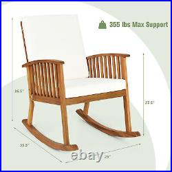 2 PCS Patio Outdoor Acacia Wood Rocking Chair With Cushion Solid Wood Garden Deck