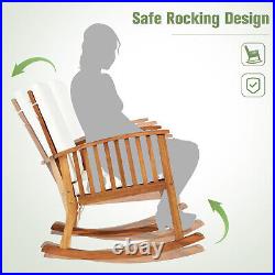 2 PCS Patio Outdoor Acacia Wood Rocking Chair With Cushion Solid Wood Garden Deck