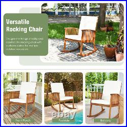 2 PCS Patio Outdoor Acacia Wood Rocking Chair With Cushion Solid Wood Garden Deck