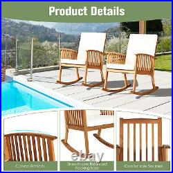 2 PCS Patio Outdoor Acacia Wood Rocking Chair With Cushion Solid Wood Garden Deck