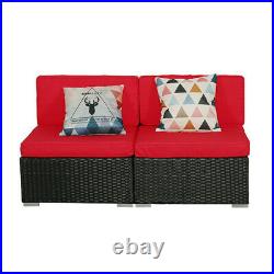 2 PCS Patio Outdoor Wicker Rattan Furniture Garden Sofa Set Cushions Couch
