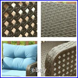 2 PCS Patio Rattan Sofa Set Outdoor Wicker Garden Furniture Couch Chair Blue US