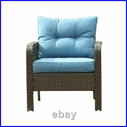 2 PCS Patio Rattan Sofa Set Outdoor Wicker Garden Furniture Couch Chair Blue US