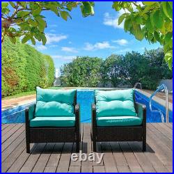 2 PCS Patio Sofa Chair Outdoor Rattan Wicker Furniture Armchairs Set with Cushion
