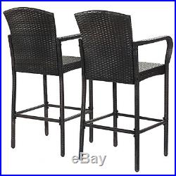 2 PCS Rattan Wicker Bar Stool Dining High Counter Chair Patio Furniture Armrest