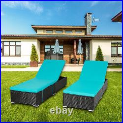 2 PCS Wicker Adjustable Pool Rattan Chaise Lounge Chair Outdoor Sofa With Cushion