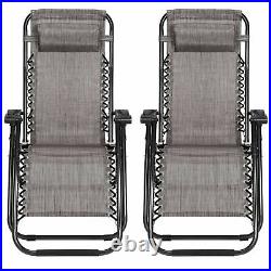 2 PCS Zero Gravity Chairs Folding Lounge Patio Beach Chairs With Cup Holders