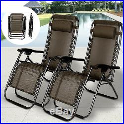 2 PCS Zero Gravity Folding Lounge Beach Chairs Outdoor Recliner in Black Paid