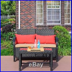 2 PC Wicker Rattan Furniture Bistro Set Loveseat Sofa Outdoor Patio Garden Chair