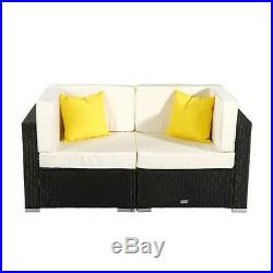 2 PC Wicker Rattan Furniture Set Loveseat Sofa Outdoor Patio Garden Chair