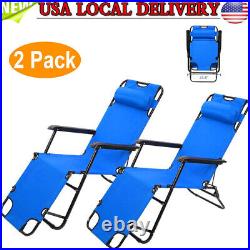 2-Pack Patio Lounge Chair Chaise Adjustable Beach Reclining Positions with Pillow