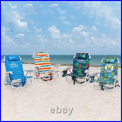 2-Pack Tommy Bahama Beach Chair Lay Flat Reclining, Adjustable, Green Leaves NEW