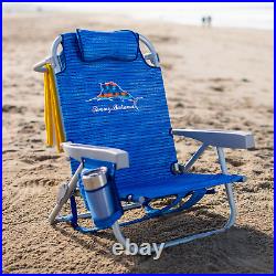 2-Pack Tommy Bahama Beach Chair Lay Flat, Reclining, Adjustable, Storage, Blue