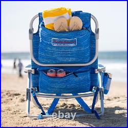 2-Pack Tommy Bahama Beach Chair Lay Flat, Reclining, Adjustable, Storage, Blue