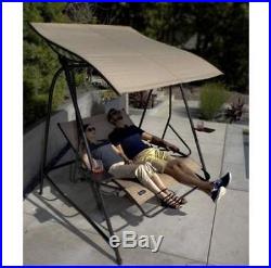 2 Person Canopy Patio Reclining Lounge Swing Outdoor Home Furniture Garden Beige