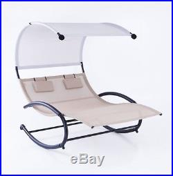 2-Person Chaise Rocker Patio Furniture Lounger Chair Bed Swing (Beige / Gray)