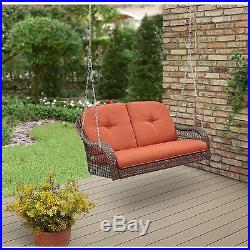 2 Person Cushioned Outdoor Swing Chair Seat Wicker Patio Porch Deck Yard Cushion