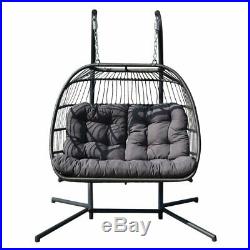 2 Person Egg Hanging Patio Chair Outdoor Furniture Swing Wicker Cushion Frame
