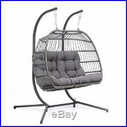 2 Person Egg Hanging Patio Chair Outdoor Furniture Swing Wicker Cushion Frame