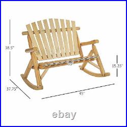 2 Person Fir Wood Rustic Outdoor Patio Adirondack Rocking Chair Bench