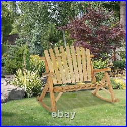 2 Person Fir Wood Rustic Outdoor Patio Adirondack Rocking Chair Bench