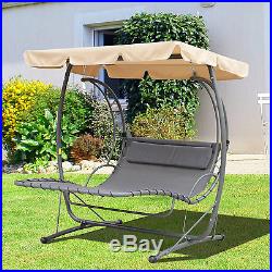 2 Person Hammock Swing Bed Metal Canopy Shelter Garden Outdoor Cream White