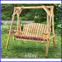 2 Person Log Wood Swing Bench Seat Yard Patio Porch Deck Swinging Hanging Glider