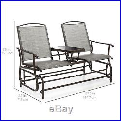 2-Person Outdoor Mesh Fabric Patio Double Glider with Tempered Glass Table (Gray)