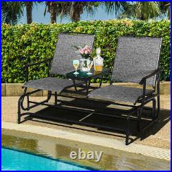 2 Person Outdoor Patio Double Glider Chair Loveseat Rocking withCenter Table Gray