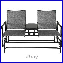 2 Person Outdoor Patio Double Glider Chair Loveseat Rocking withCenter Table Gray