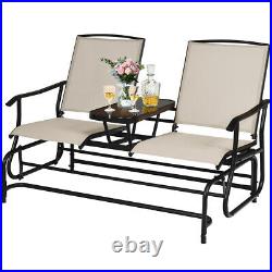 2 Person Outdoor Patio Double Glider Chair Loveseat Rocking with Center Table