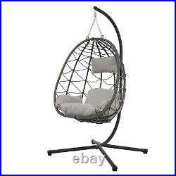 2 Person Outdoor Rattan Egg Hanging Chair Patio Wicker Swing Chair with Stand