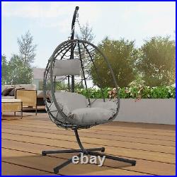 2 Person Outdoor Rattan Egg Hanging Chair Patio Wicker Swing Chair with Stand