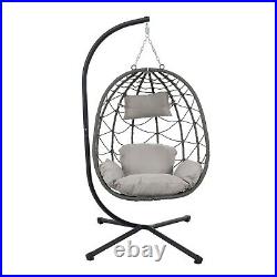 2 Person Outdoor Rattan Egg Hanging Chair Patio Wicker Swing Chair with Stand