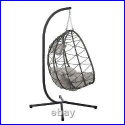 2 Person Outdoor Rattan Egg Hanging Chair Patio Wicker Swing Chair with Stand